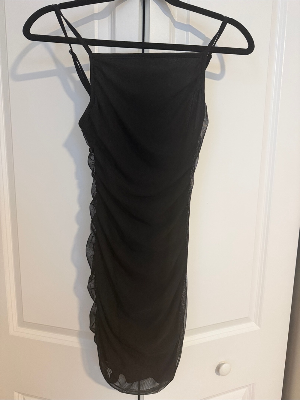 Elegant Black Ruched Midi Slip Dress - Women